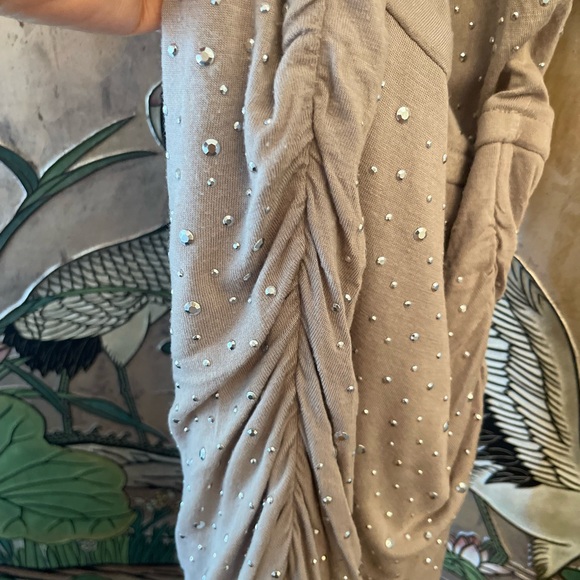 INC International Concepts Taupe/Silver Sparkles Bodycon Dress with ruching Sz M - Picture 6 of 9